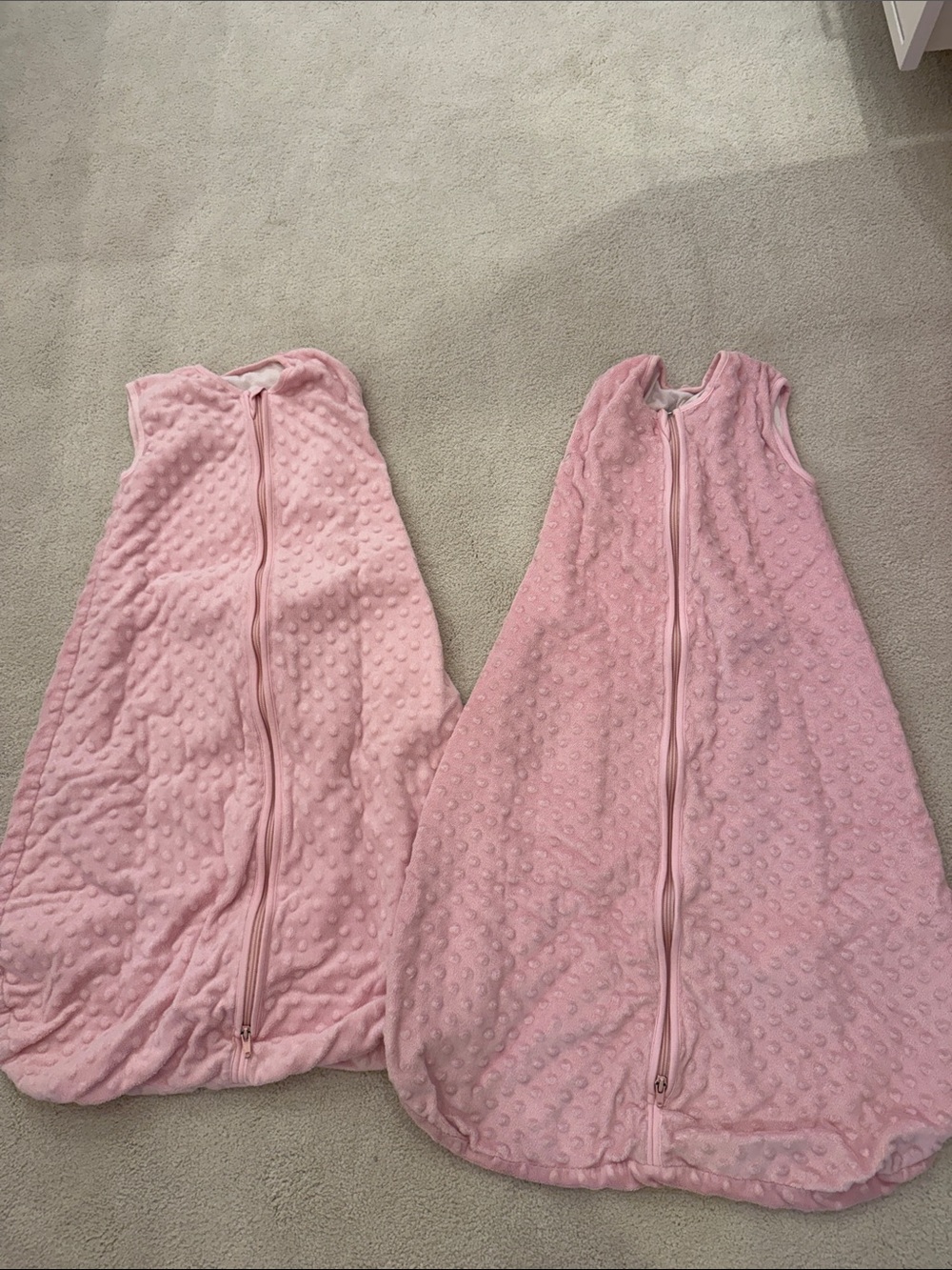 Baby in a Bag Pink Minky Dot Baby Sleep Sacks - Set of 2. Size M 10-24m